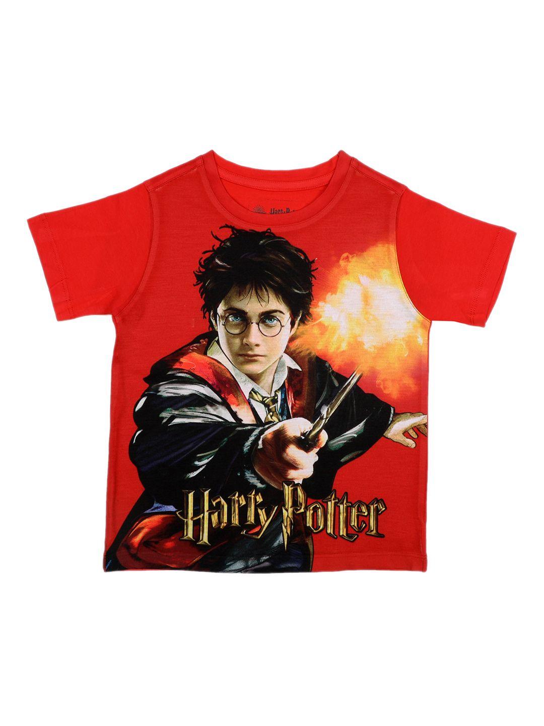 harry potter boys red printed round neck t-shirt