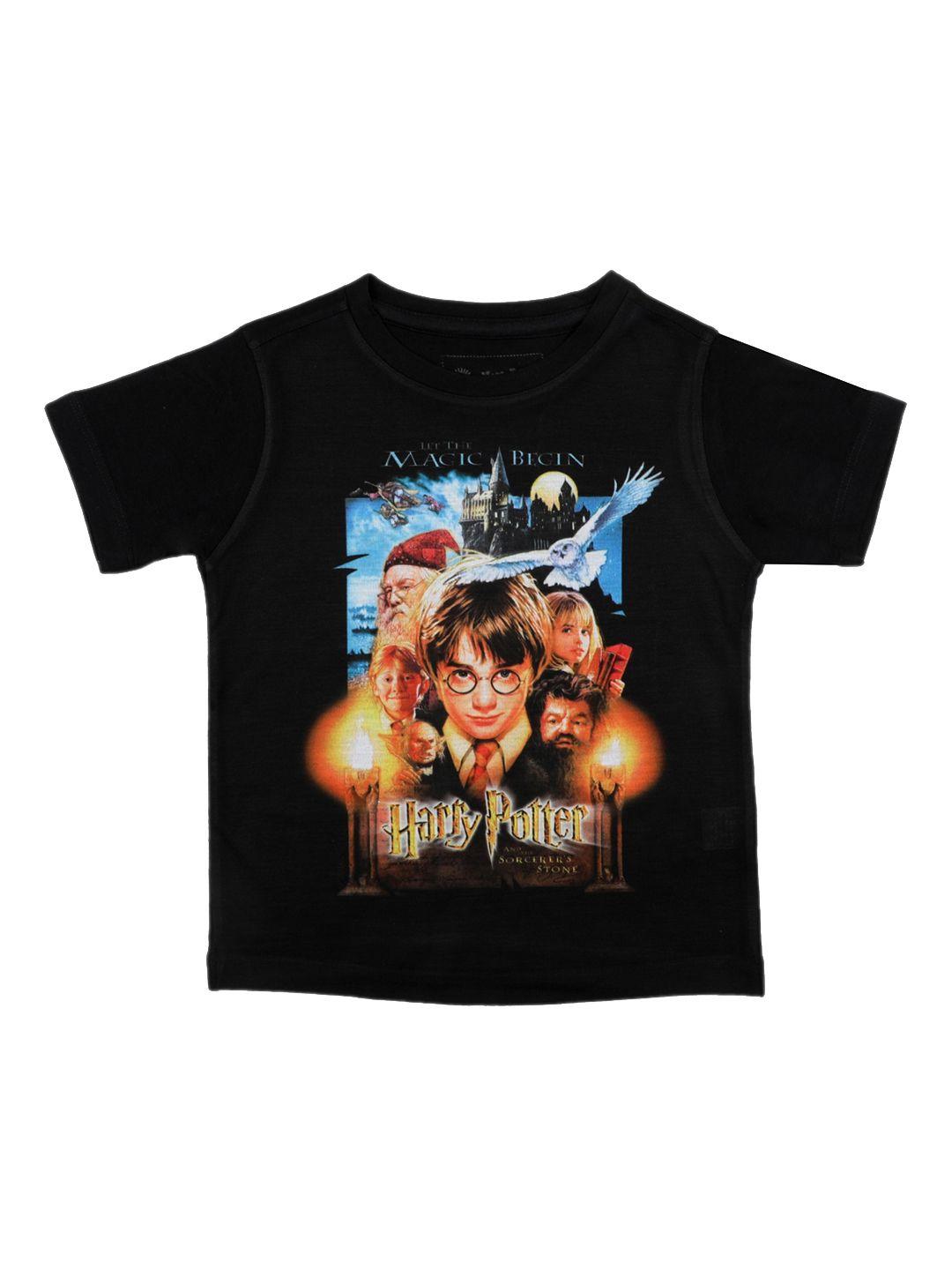 harry potter boys black printed round neck t-shirt