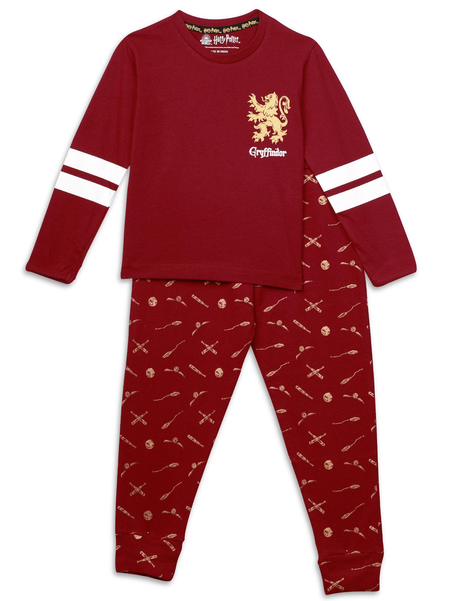 harry potter by nap chief organic cotton maroon nightsuit for boys & girls