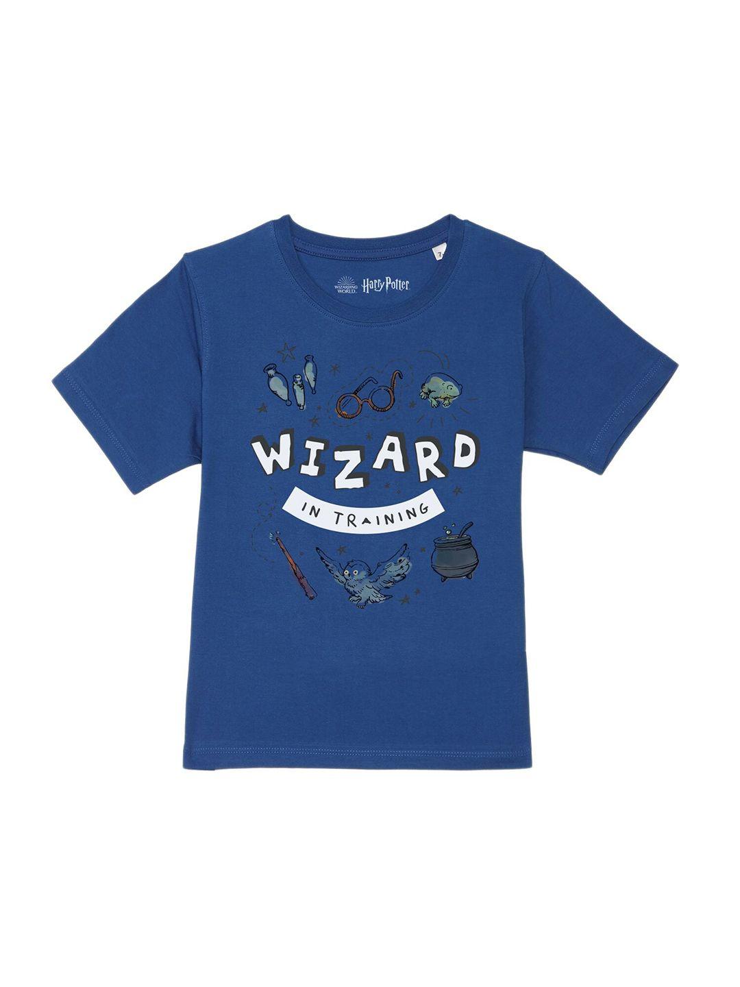 harry potter by wear your mind boys blue typography printed t-shirt