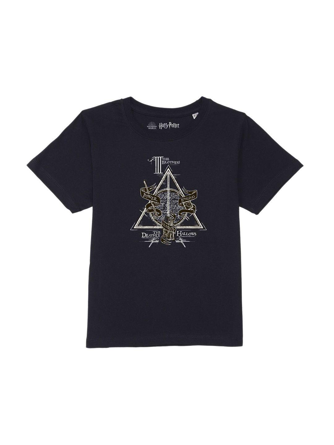 harry potter by wear your mind boys navy blue printed pure cotton t-shirt