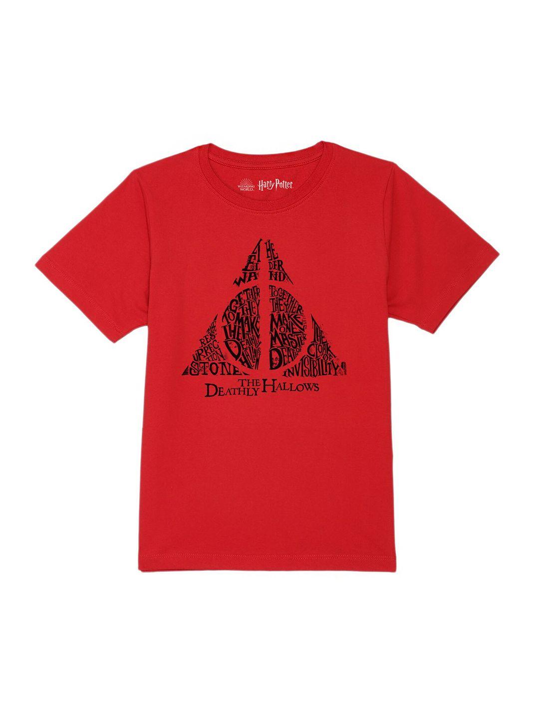 harry potter by wear your mind boys red typography printed pure cotton t-shirt