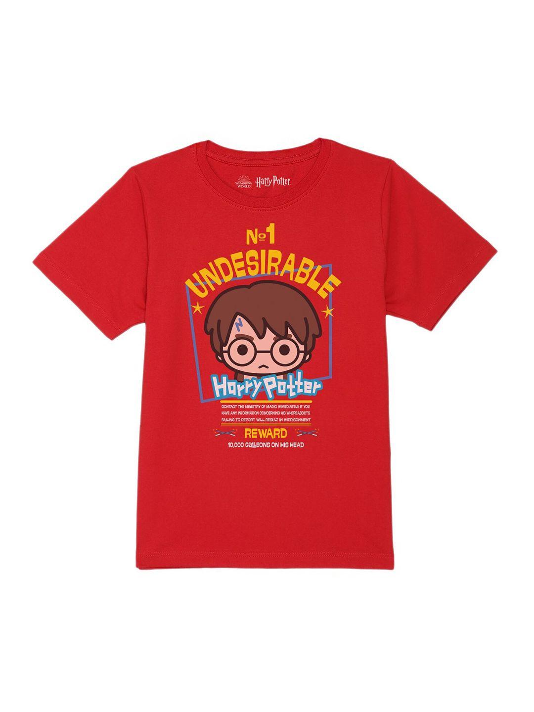 harry potter by wear your mind boys red typography printed t-shirt