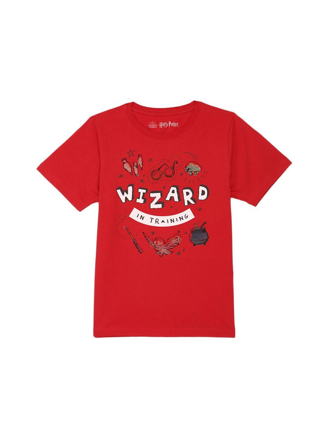 harry potter by wear your mind boys red typography printed t-shirt