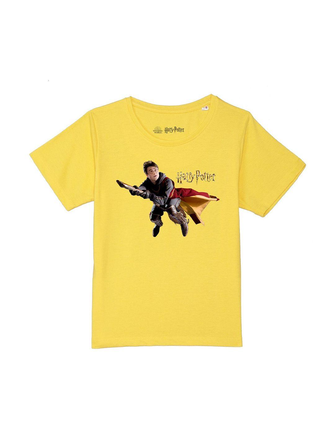 harry potter by wear your mind boys yellow & black printed pure cotton t-shirt