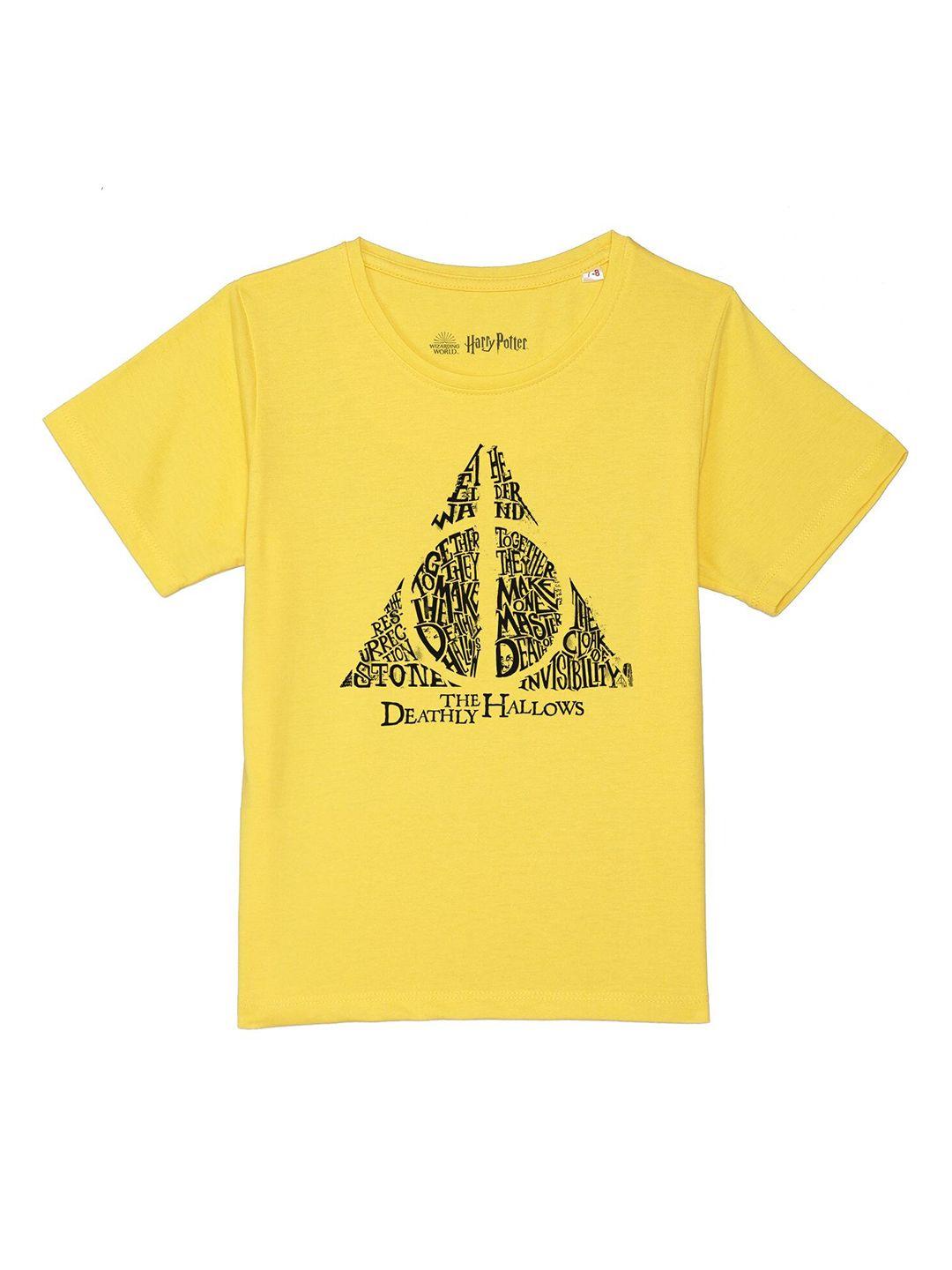 harry potter by wear your mind boys yellow & black pure cotton printed t-shirt