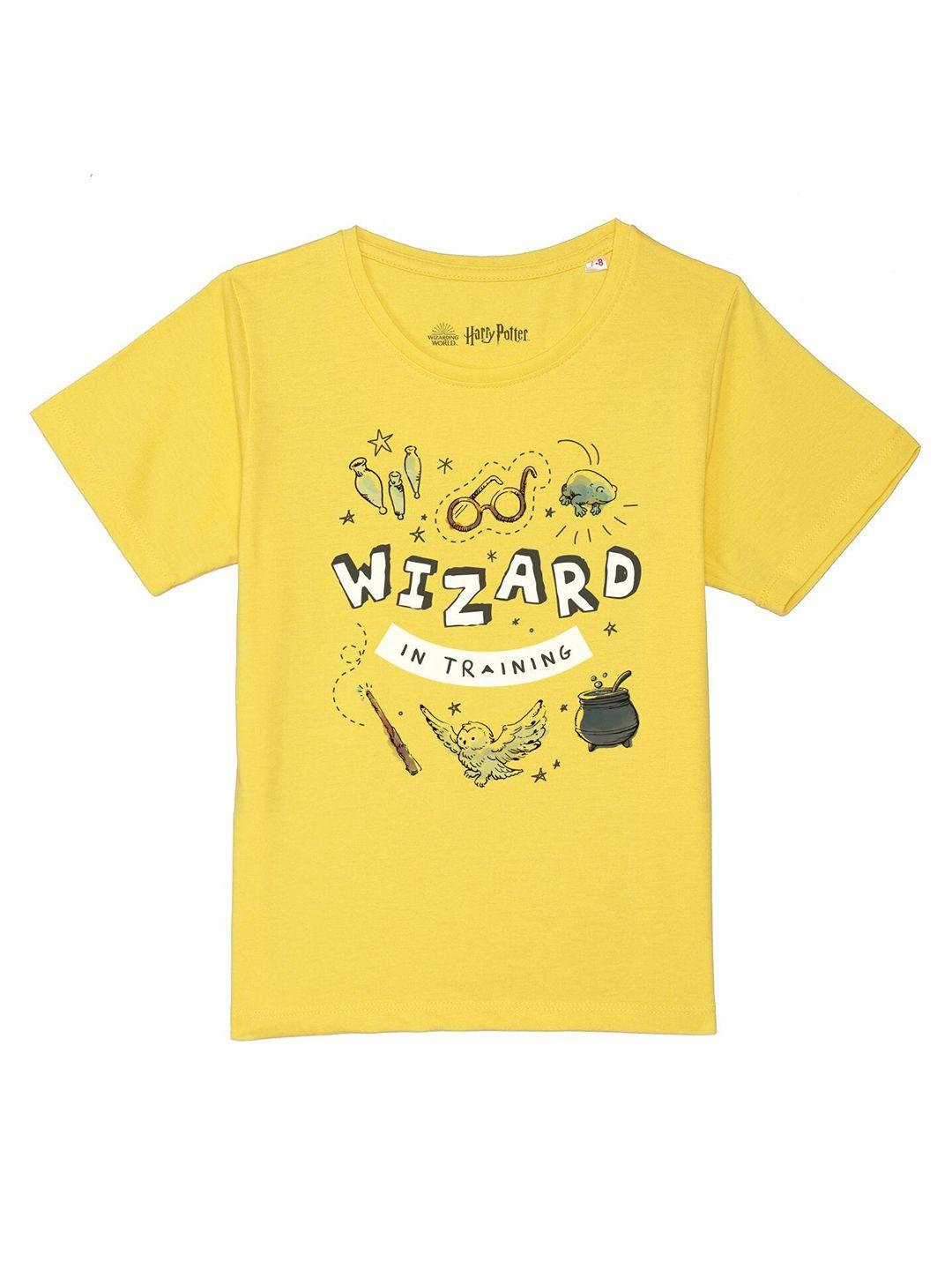 harry potter by wear your mind boys yellow harry potter printed pure cotton t-shirt