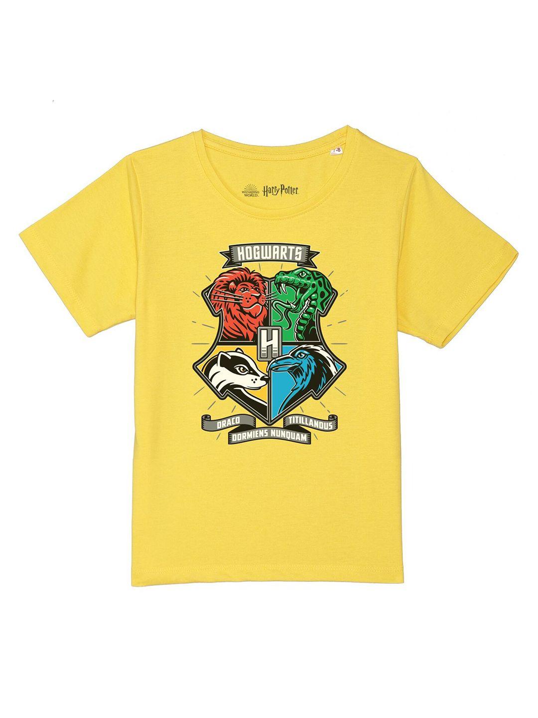 harry potter by wear your mind boys yellow printed pure cotton t-shirt