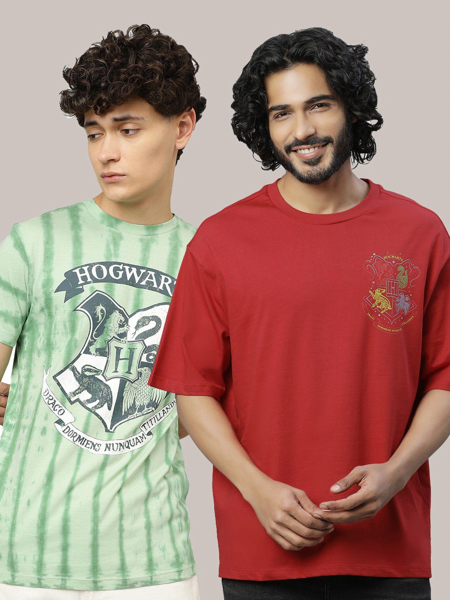 harry potter printed regular fit multicolor cotton men t-shirt (pack of 2)