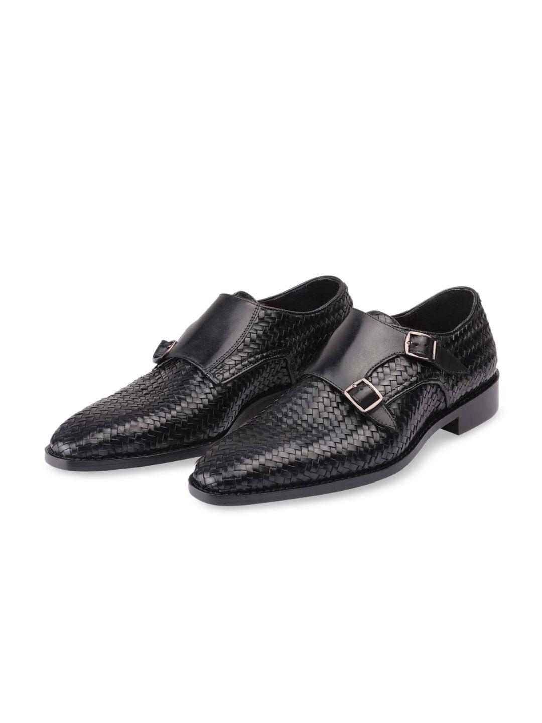 harrykson london men black textured lightweight leather formal monk shoes