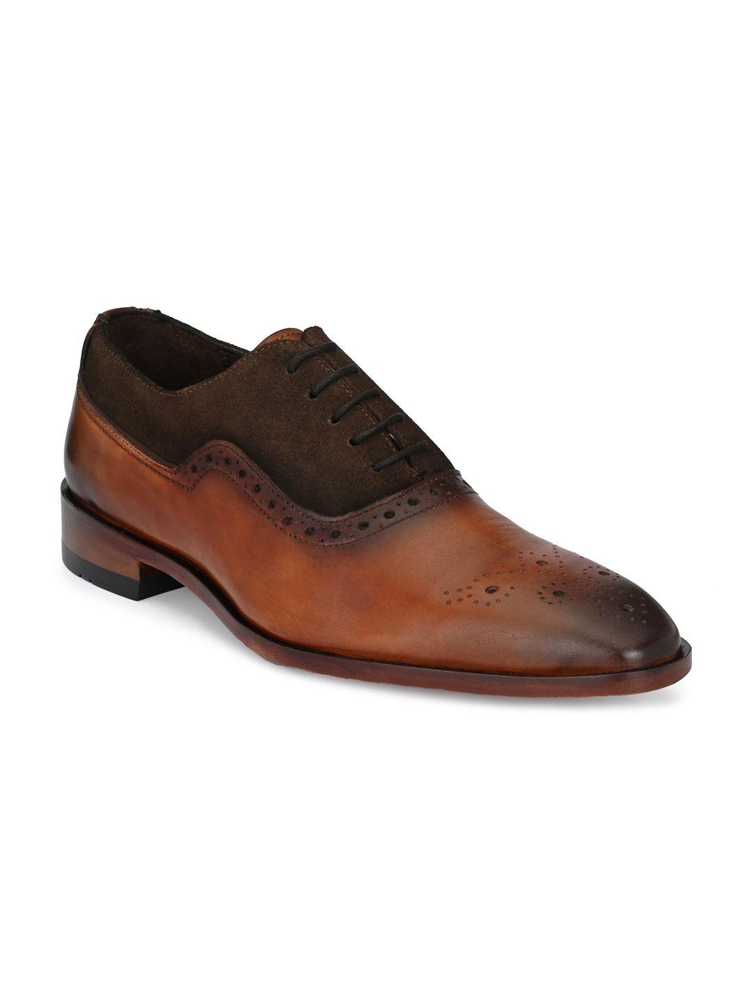 harrykson london men tan solid leather formal oxfords