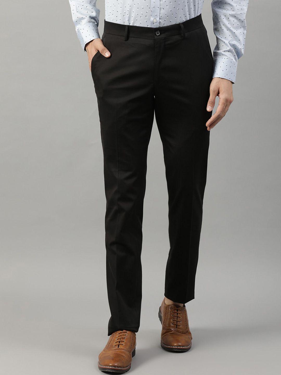 harsam men black regular fit solid formal trousers