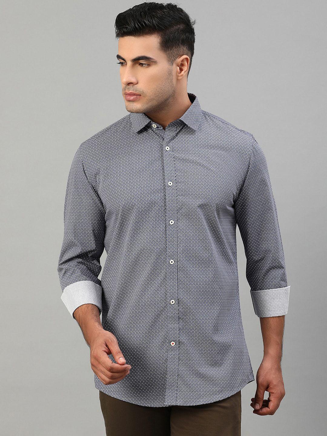 harsam men blue regular fit printed casual cotton shirt