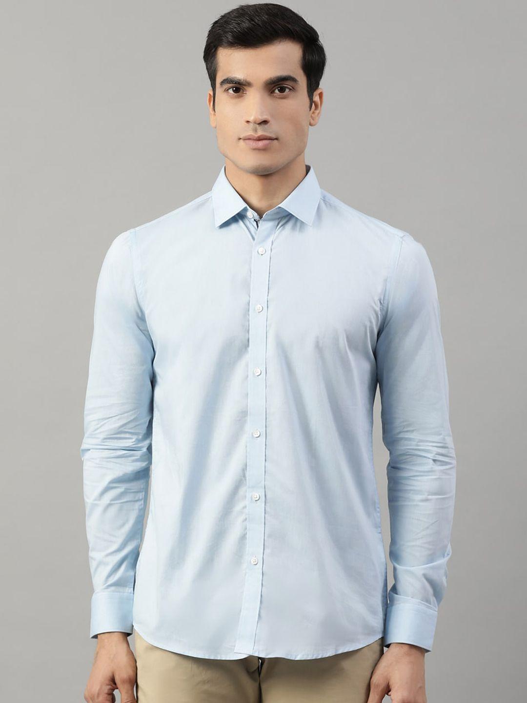 harsam men blue regular fit solid casual shirt