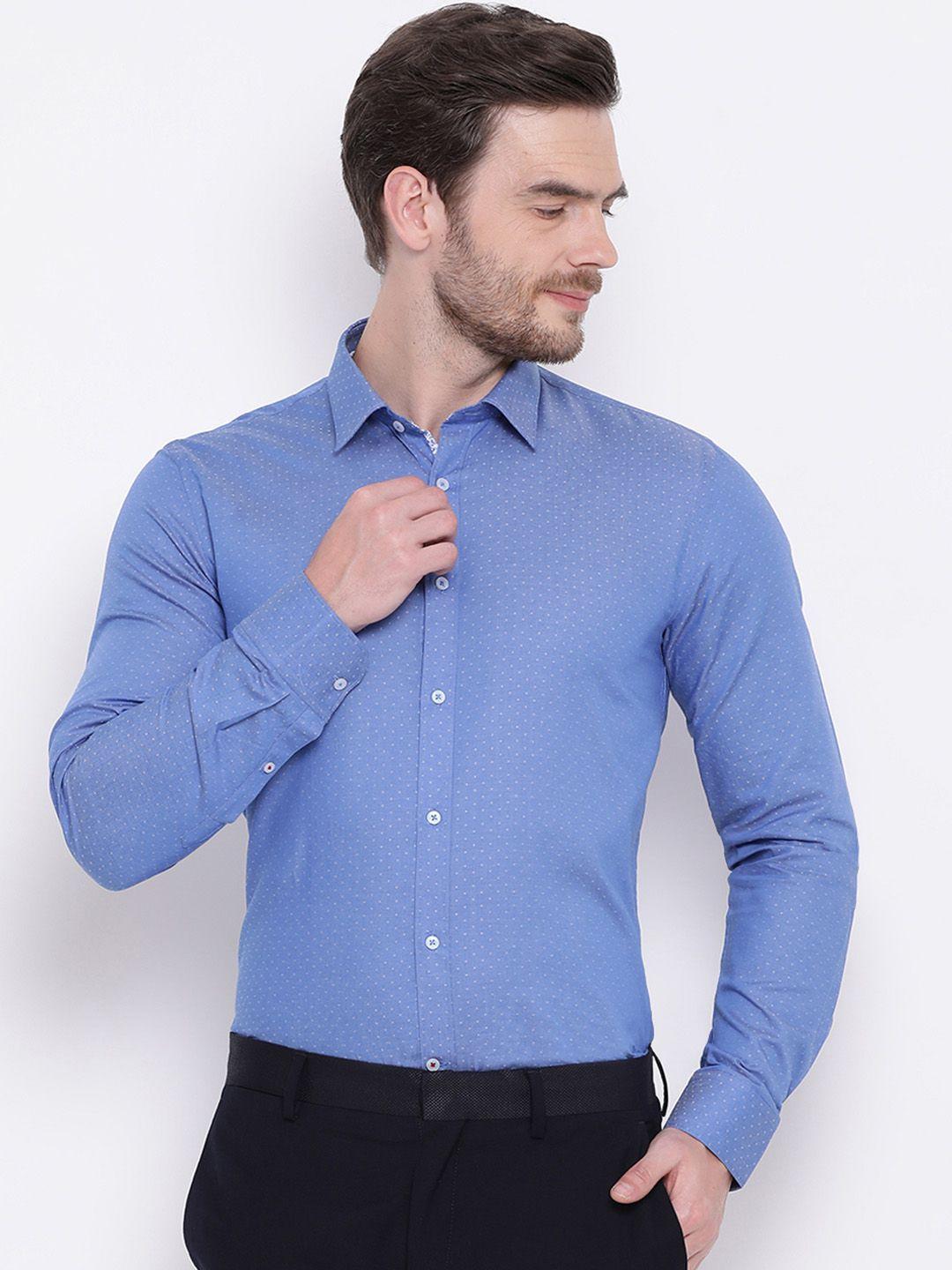 harsam men blue slim fit self design formal shirt