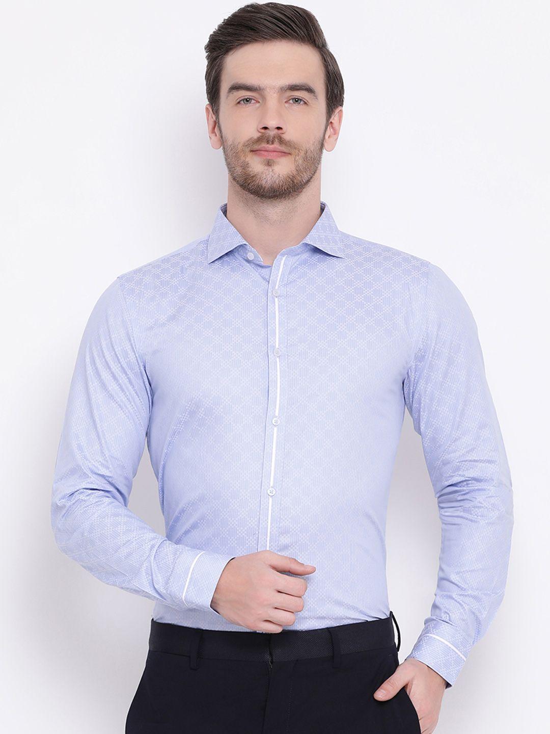 harsam men blue slim fit striped formal shirt