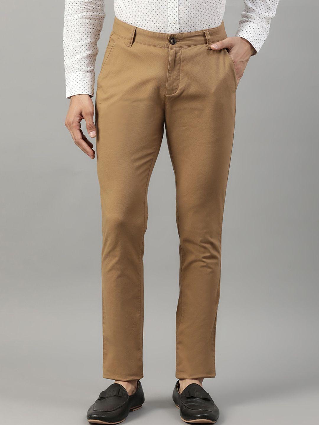 harsam men brown solid regular trousers