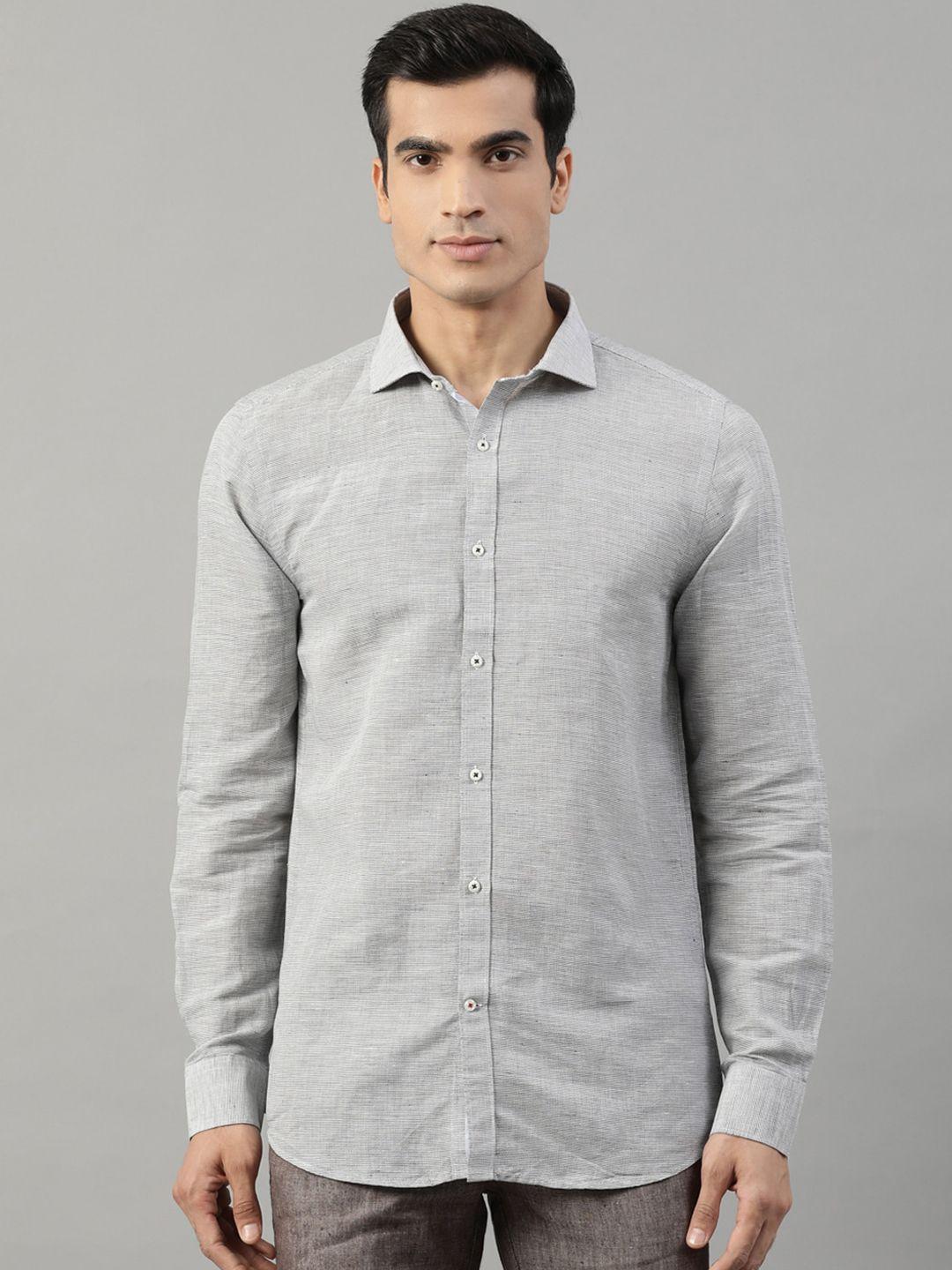 harsam men grey slim fit solid casual shirt