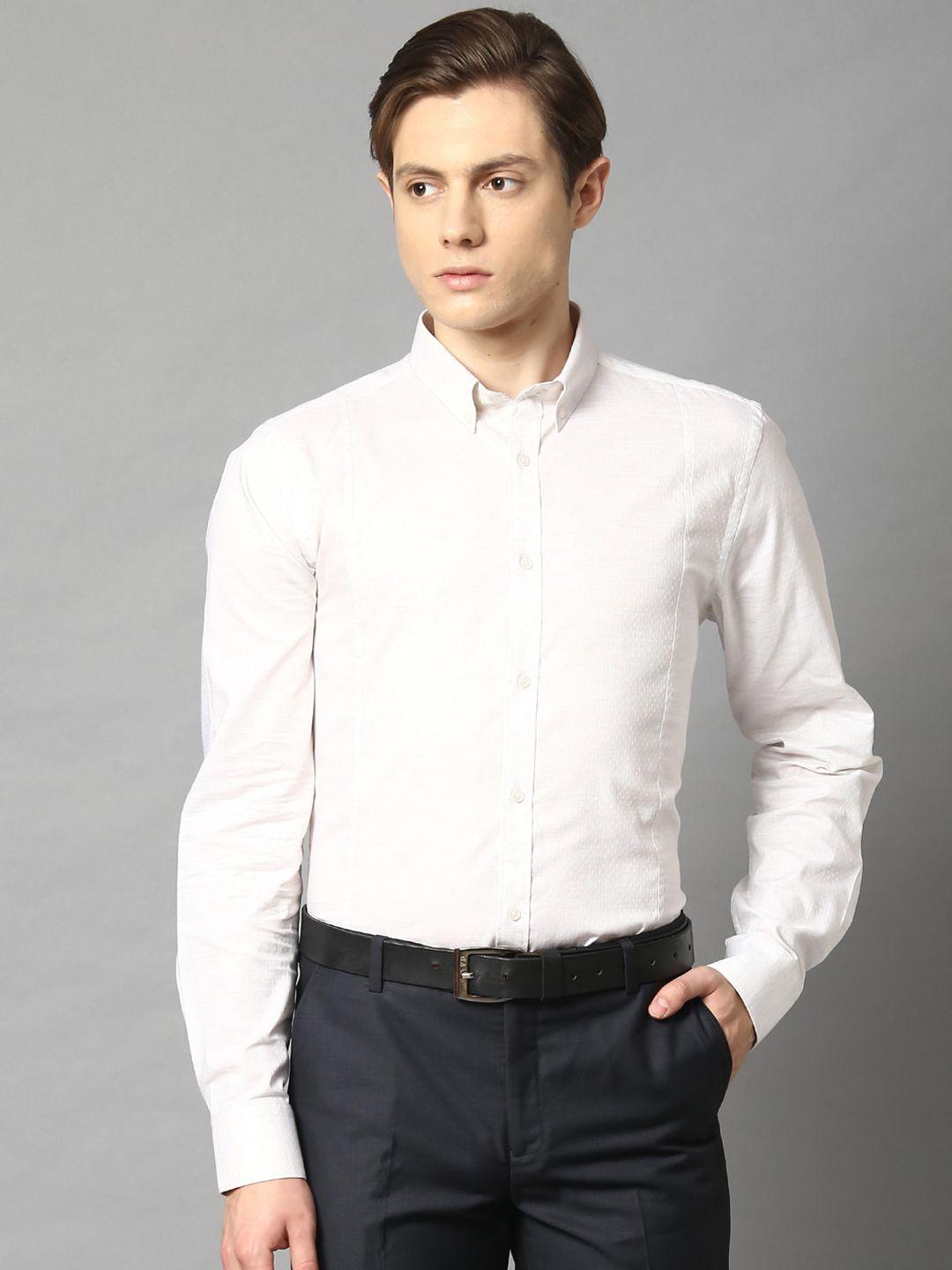 harsam men off-white slim fit self design formal shirt