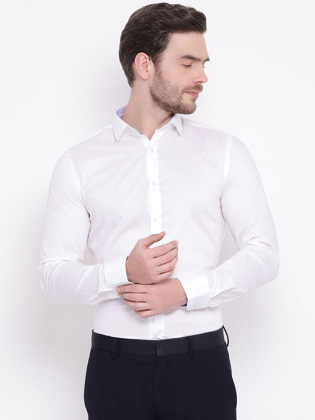 harsam men white slim fit solid formal shirt