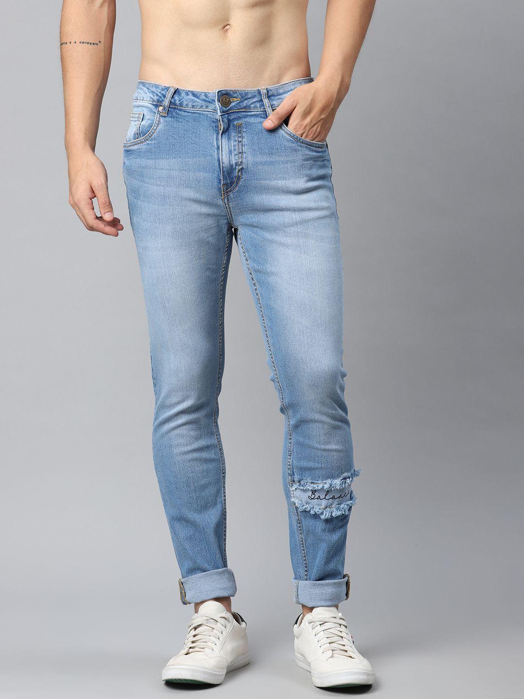 harvard men blue slim fit mid-rise mildly distressed stretchable jeans