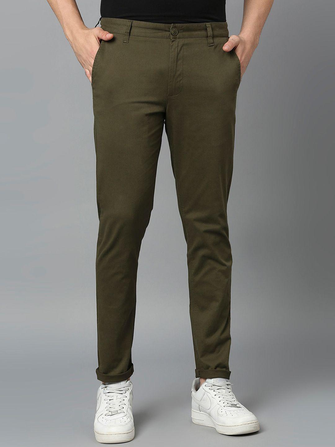 harvard men olive green classic easy wash chino trousers