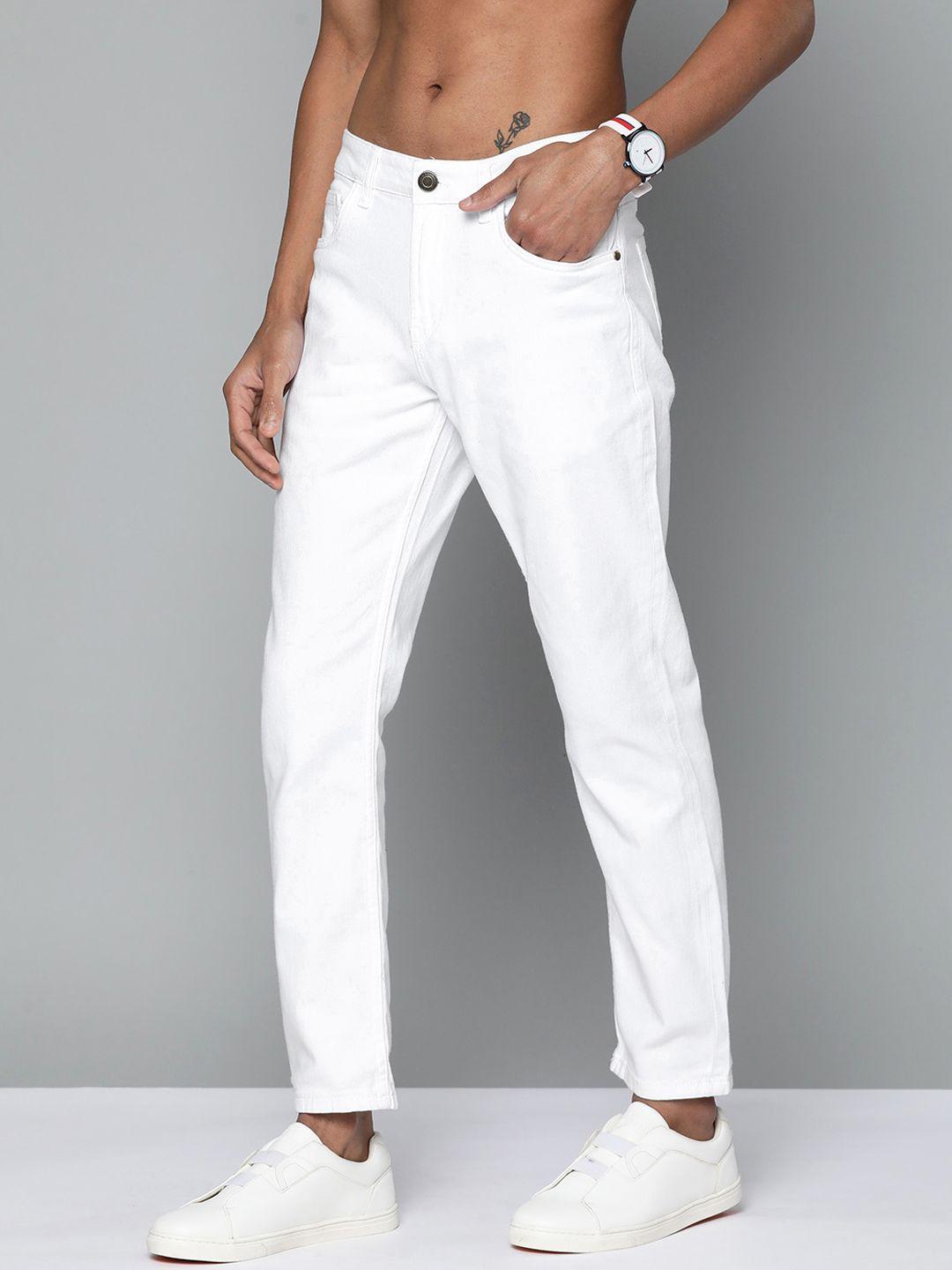 harvard men white tapered crop fit stretchable jeans