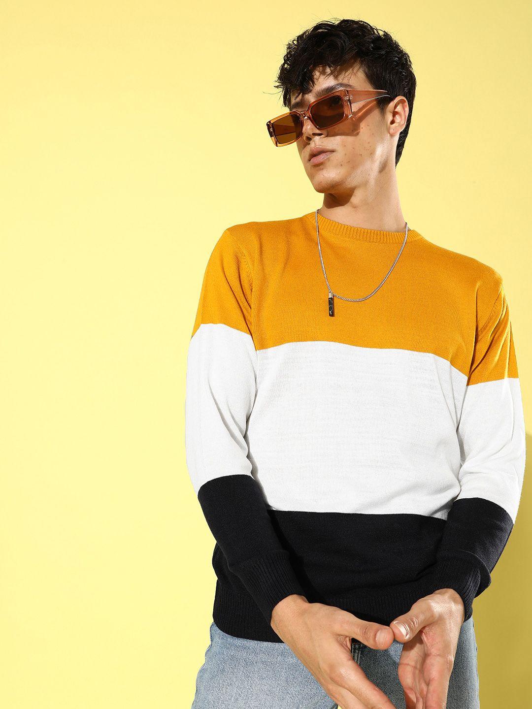 harvard men yellow & white colourblocked acrylic pullover