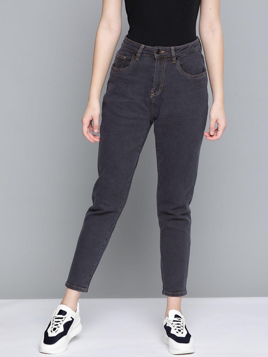 harvard women black boyfriend fit high-rise stretchable cropped jeans