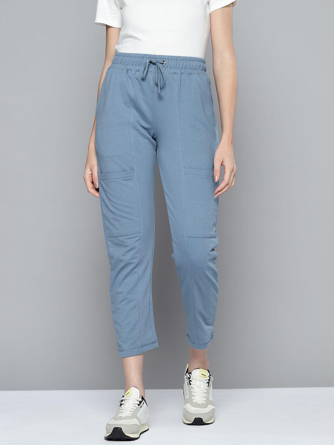 harvard women blue solid cropped track pants