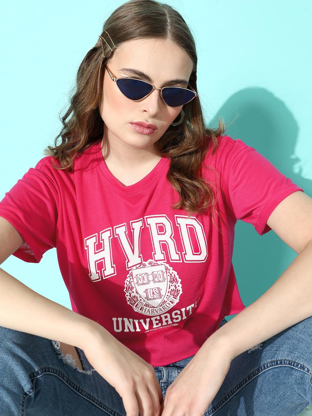 harvard women brand logo printed pure cotton cropped t-shirt