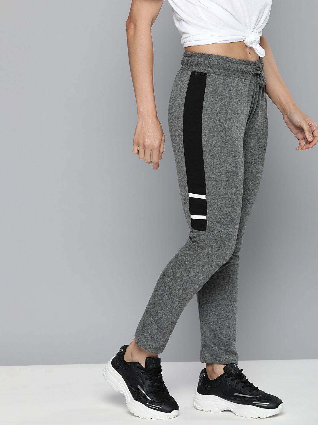 harvard women charcoal grey solid track pants with side stripes