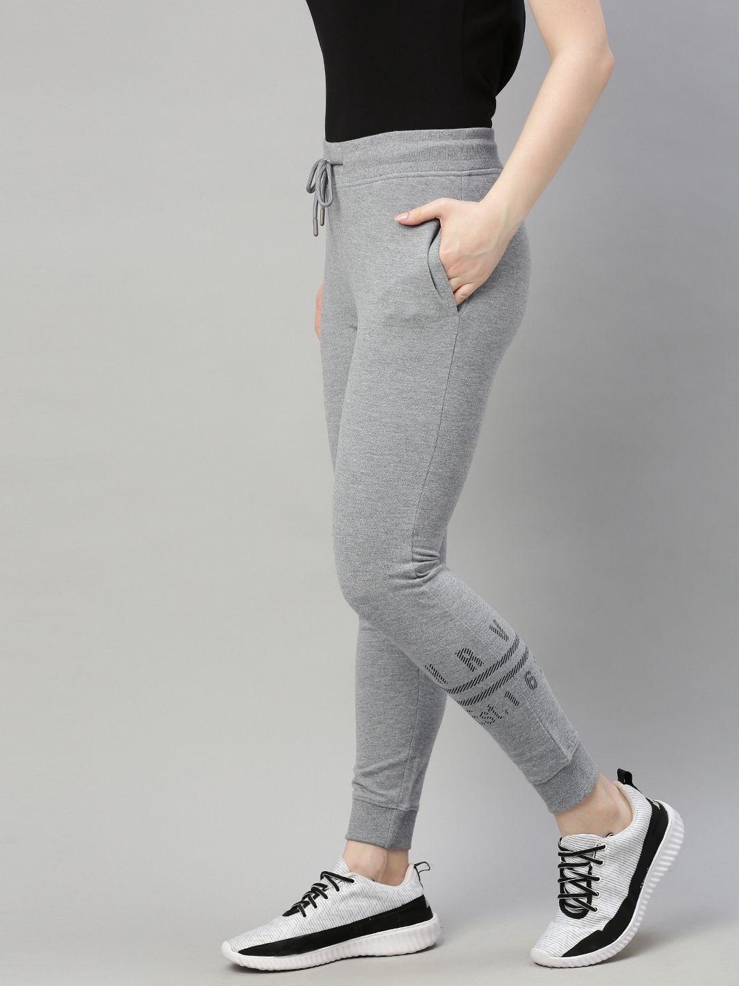 harvard women grey melange solid joggers with printed detailing