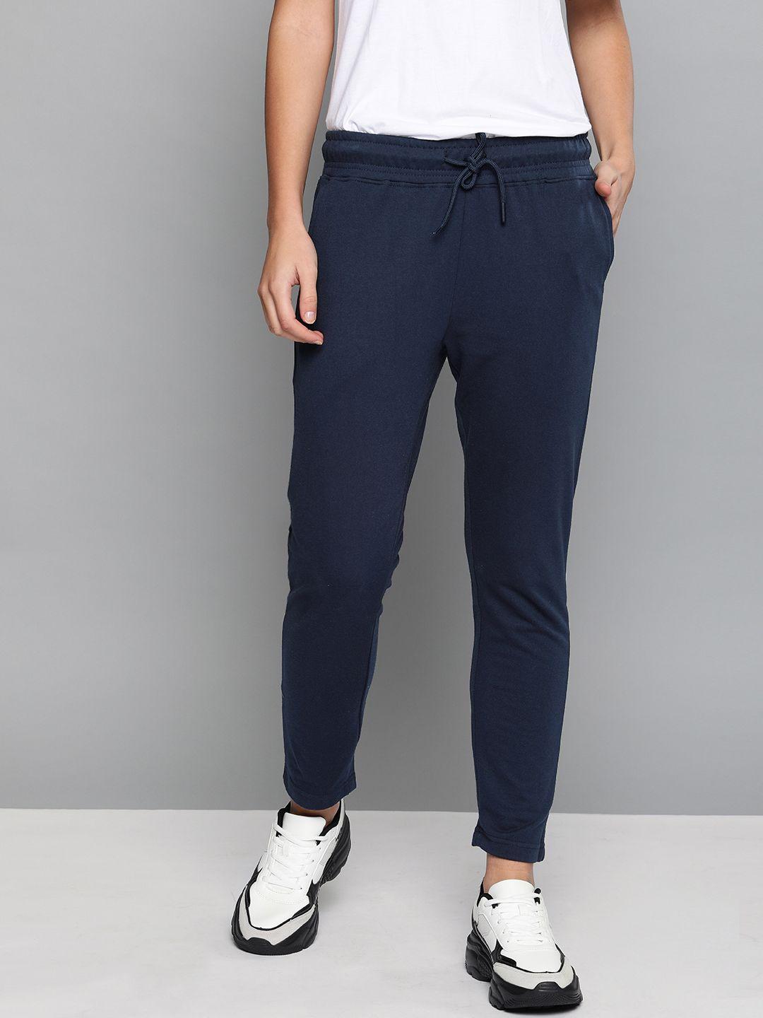 harvard women navy blue solid straight fit track pants