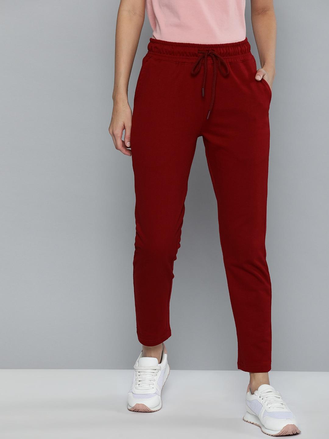 harvard women red solid straight fit track pants