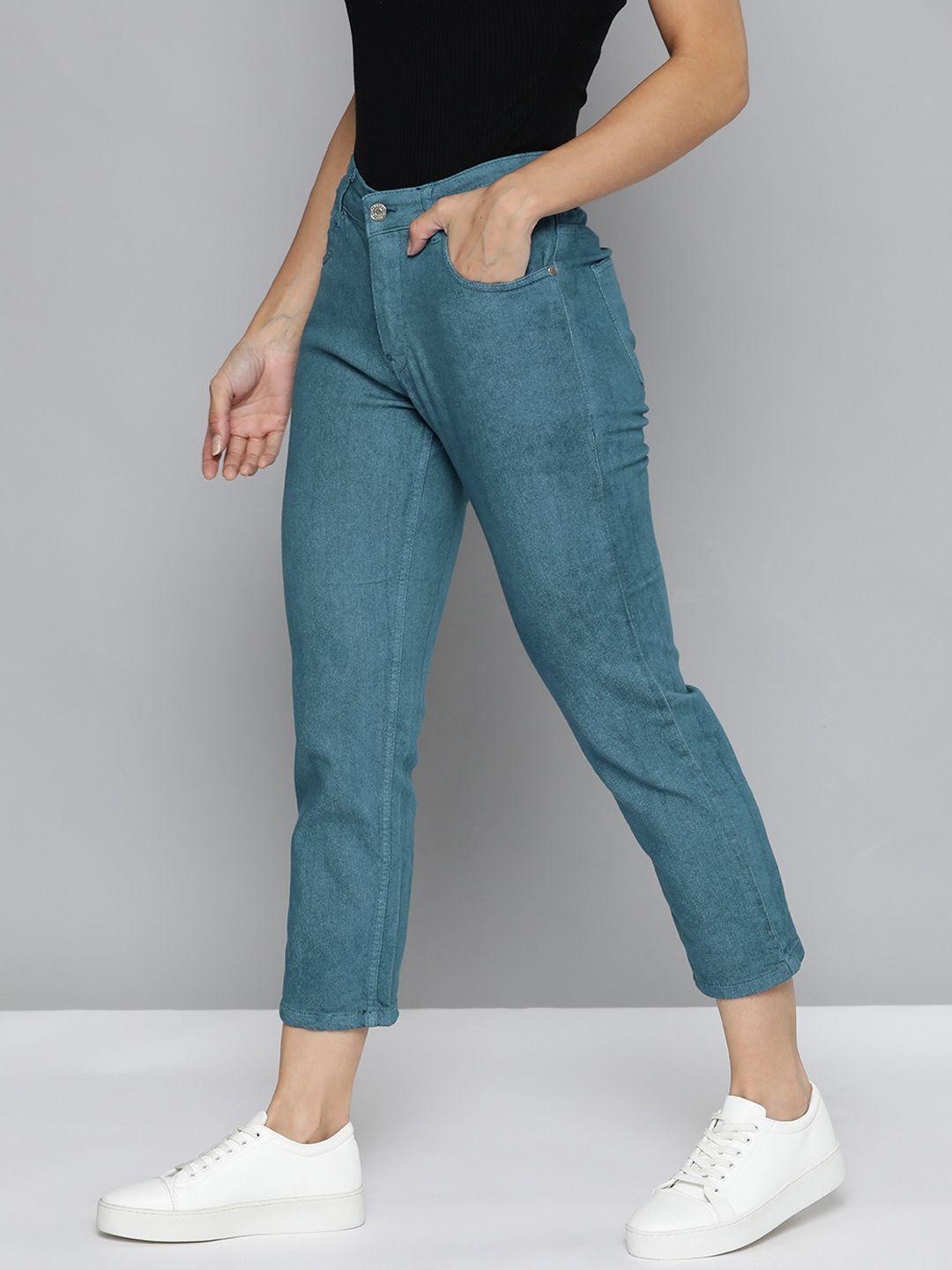 harvard women teal green straight fit stretchable jeans