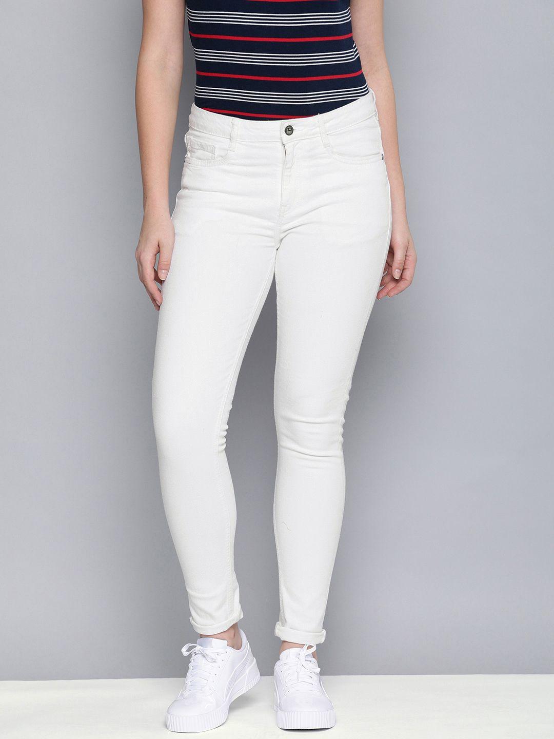 harvard women white skinny fit mid-rise clean look stretchable jeans