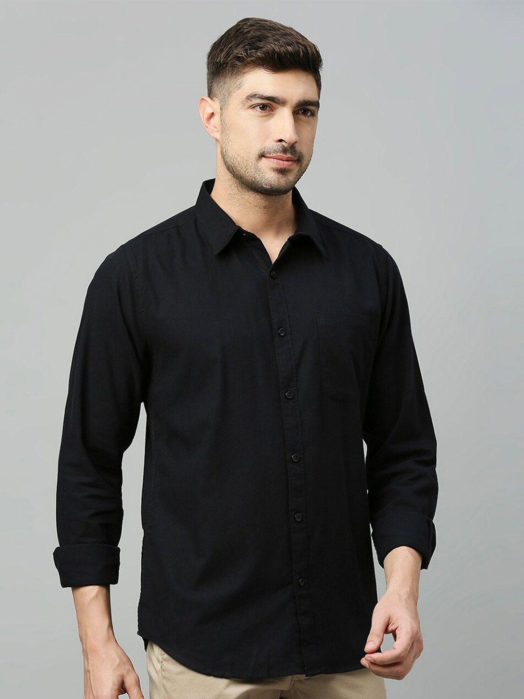 harvard black spread collar classic slim fit casual shirt