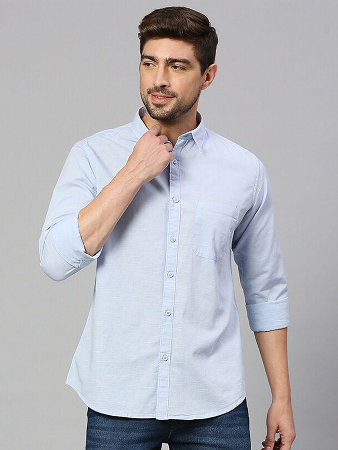 harvard blue classic slim fit pure cotton casual shirt