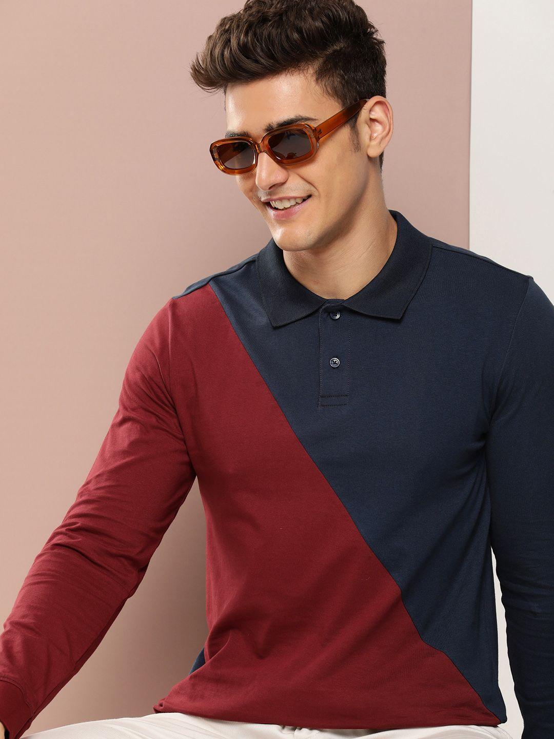 harvard colourblocked polo collar pure cotton t-shirt