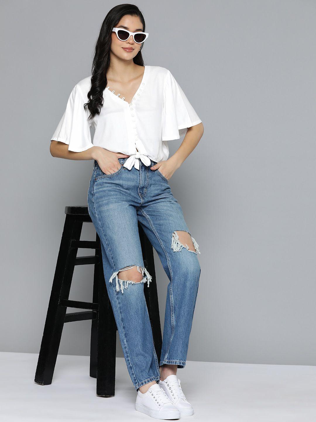 harvard flared sleeves crop top with tie-up detail