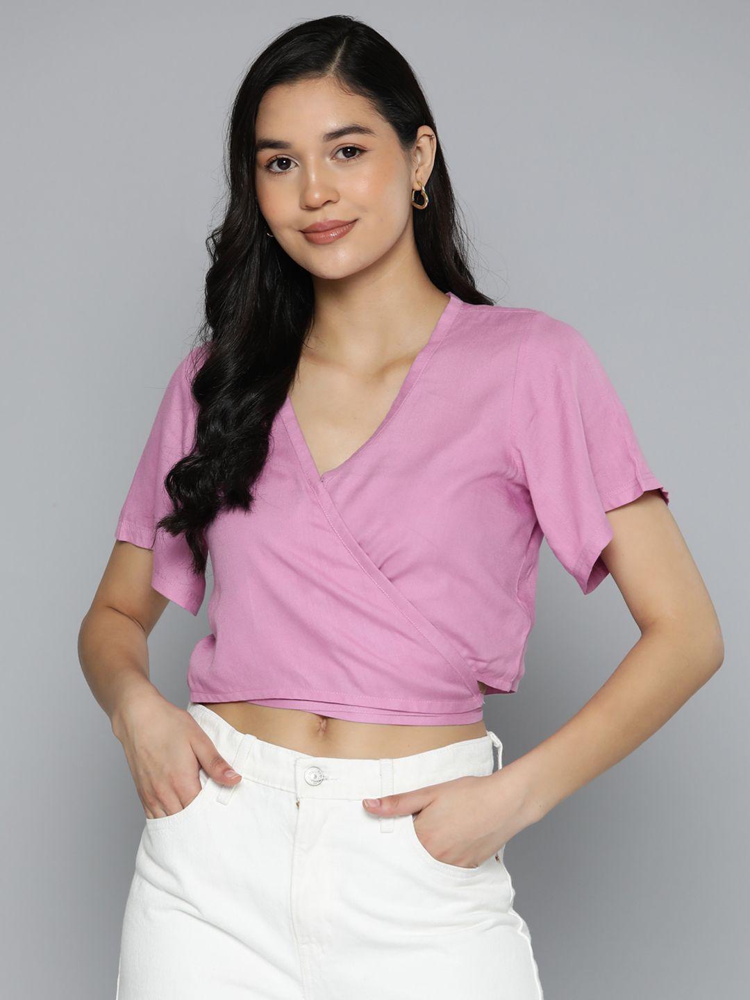 harvard flared sleeves wrap crop top