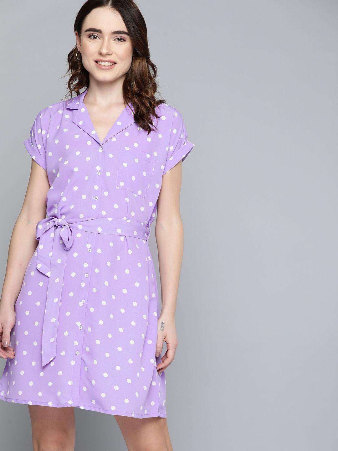 harvard lavender & white polka dots shirt dress