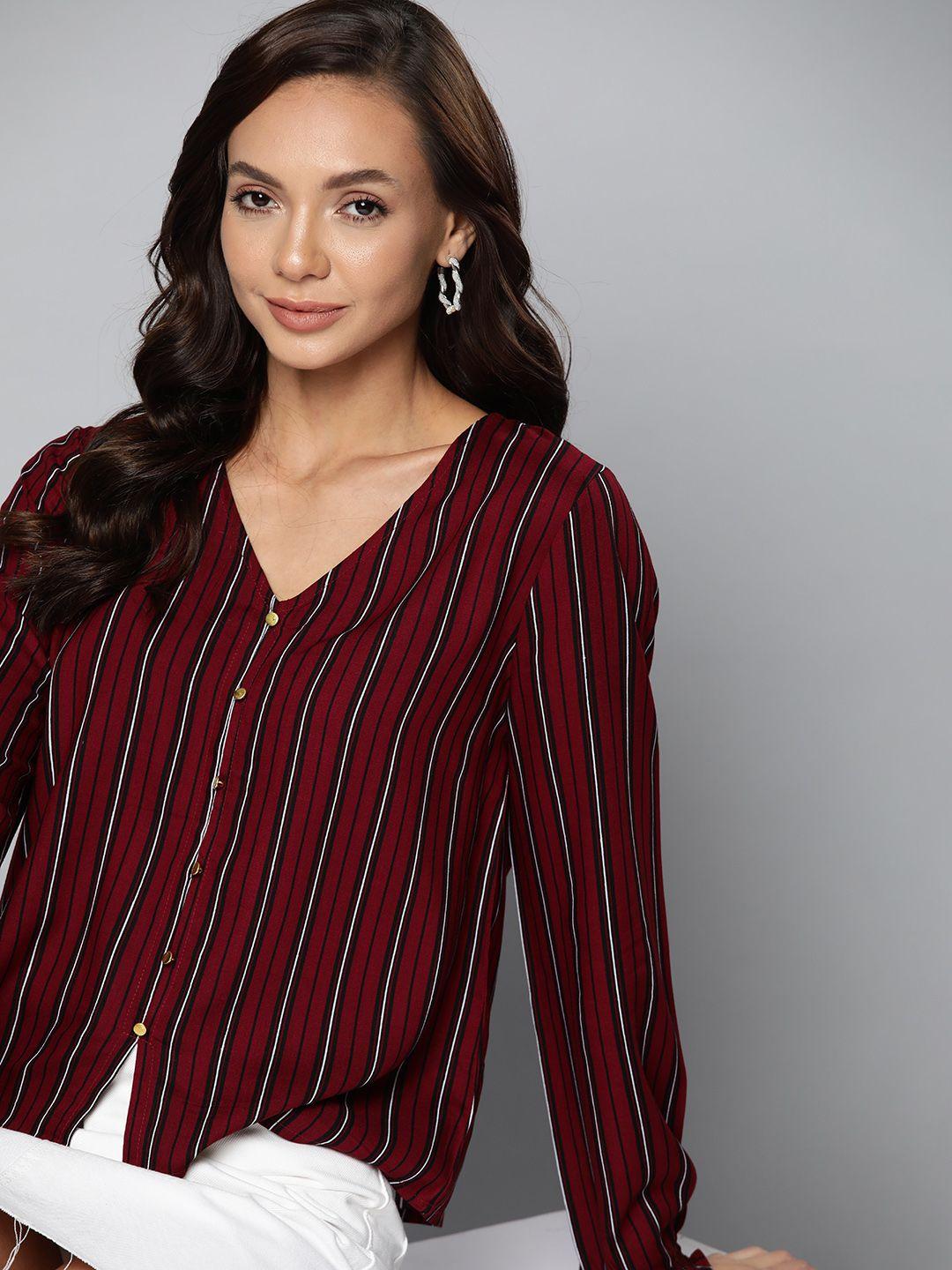 harvard maroon & black striped v-neck top