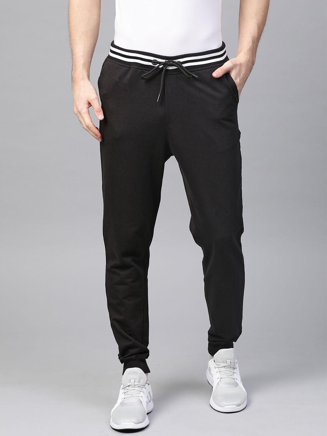 harvard men black regular fit solid joggers