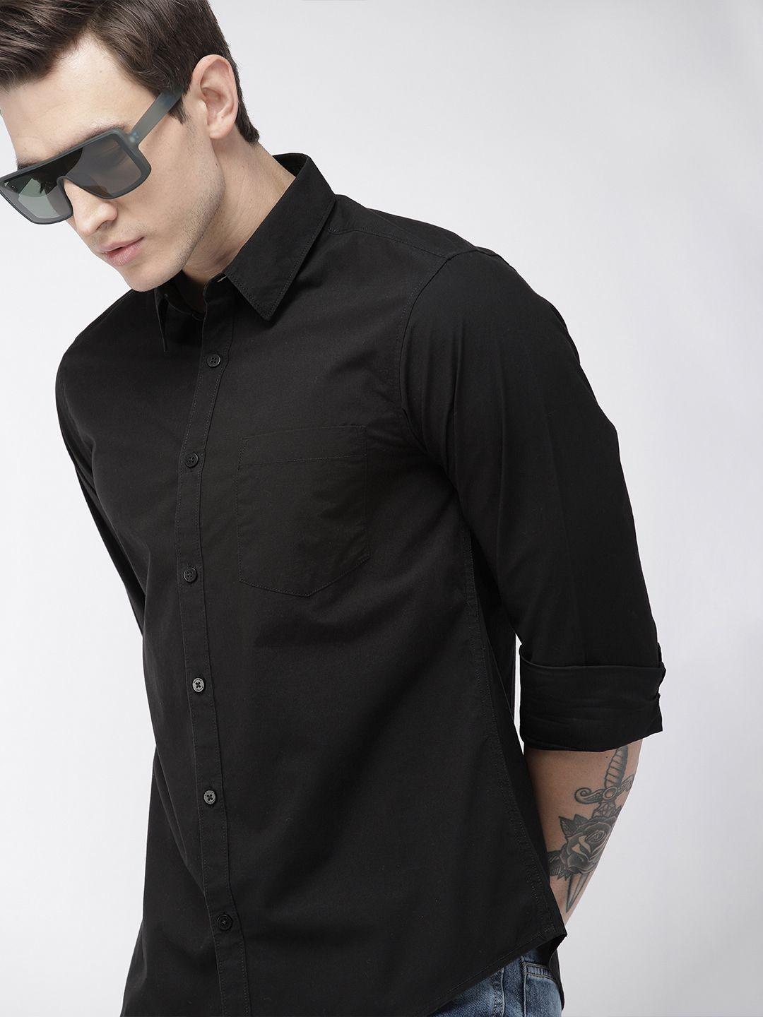 harvard men black regular fit solid sustainable casual shirt