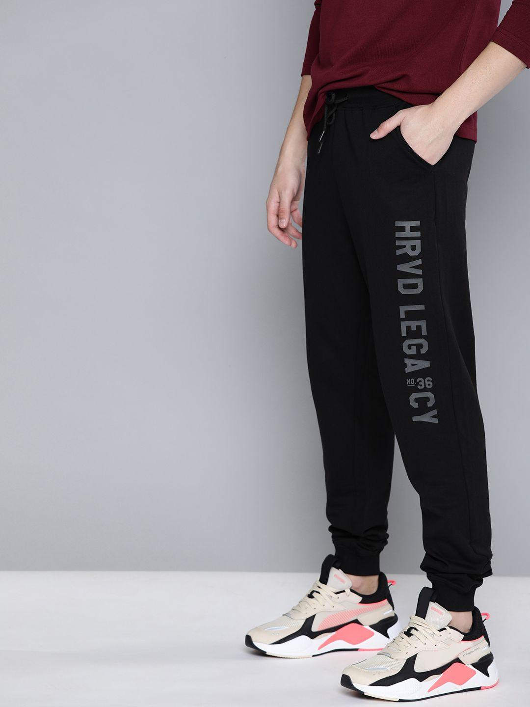 harvard men black solid joggers