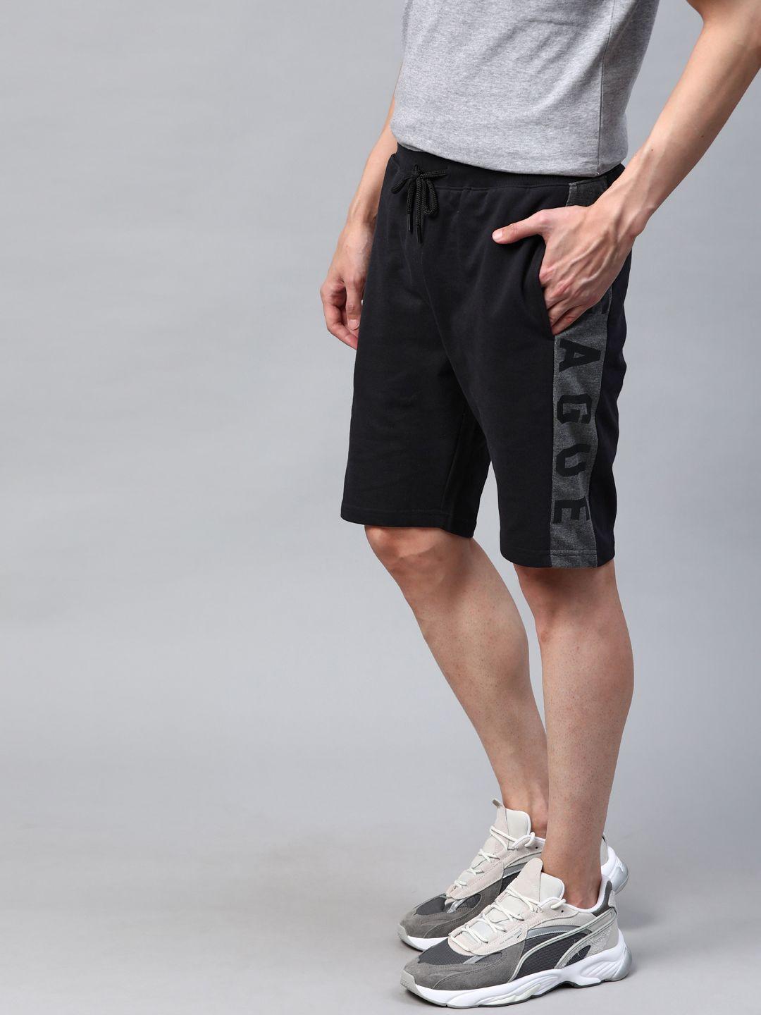 harvard men black solid pure cotton mid-rise regular shorts