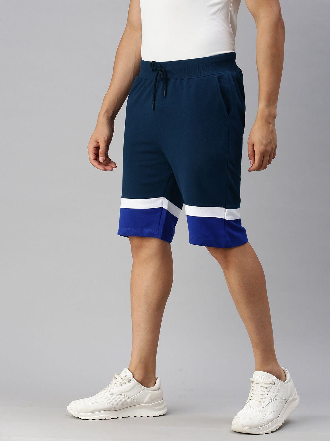 harvard men blue colourblocked mid-rise regular shorts
