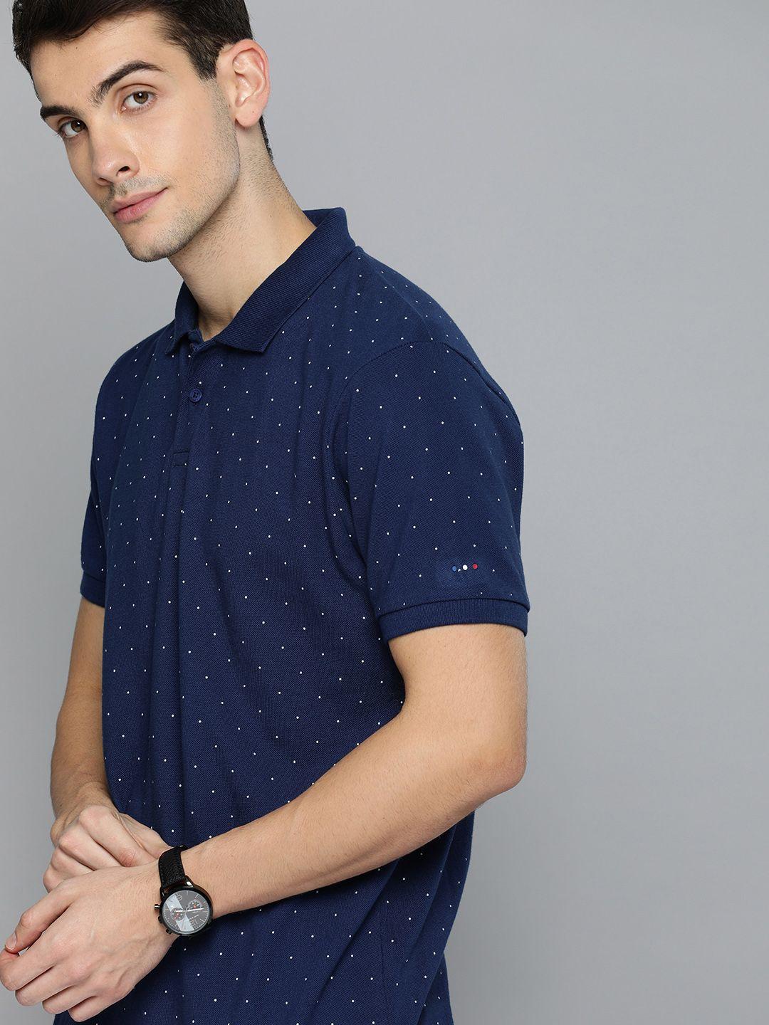 harvard men blue printed polo collar t-shirt